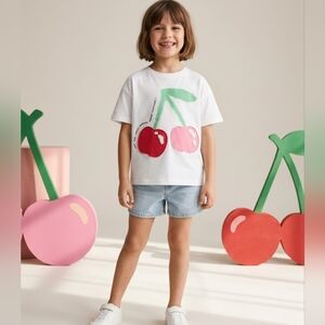 Zara Cherry Graphic White Baby Tee Y2K Coquette Aesthetic Cute Summer Tee New